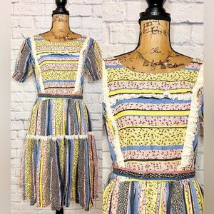 Vintage 50s Dress Full Circle Patchwork Lace Western Floral Rockabilly Pinup
